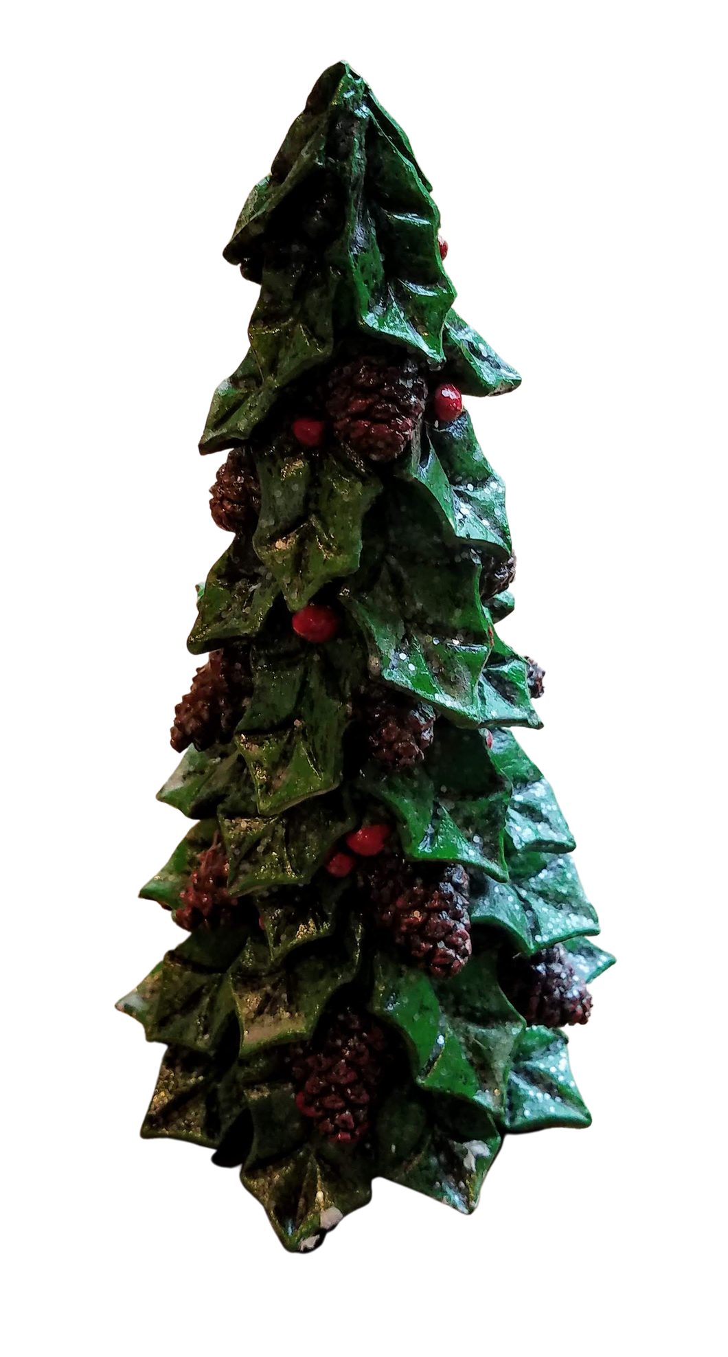 Holly tree with pine cones & red berries resin 9