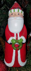 Santa figurine w bird in wreath resin 6"