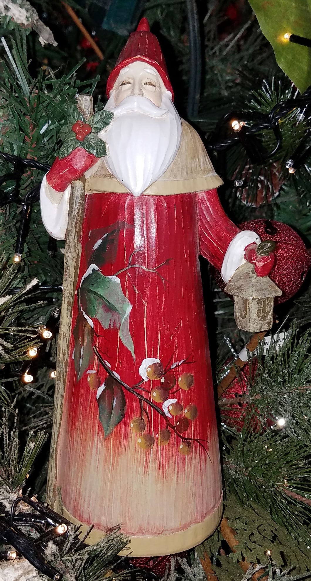 Santa figurine red with winter scene -resin 11