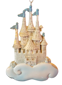 Blue/white castle ornament resin 4"