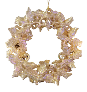 Gold wreath ornament with glitter - acrylic 4"