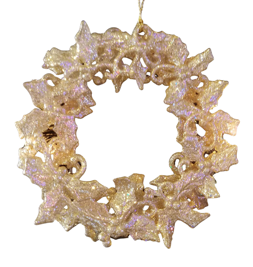 Gold wreath ornament with glitter - acrylic 4