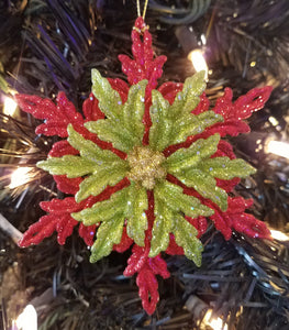 Acrylic red & green flower ornament 5"