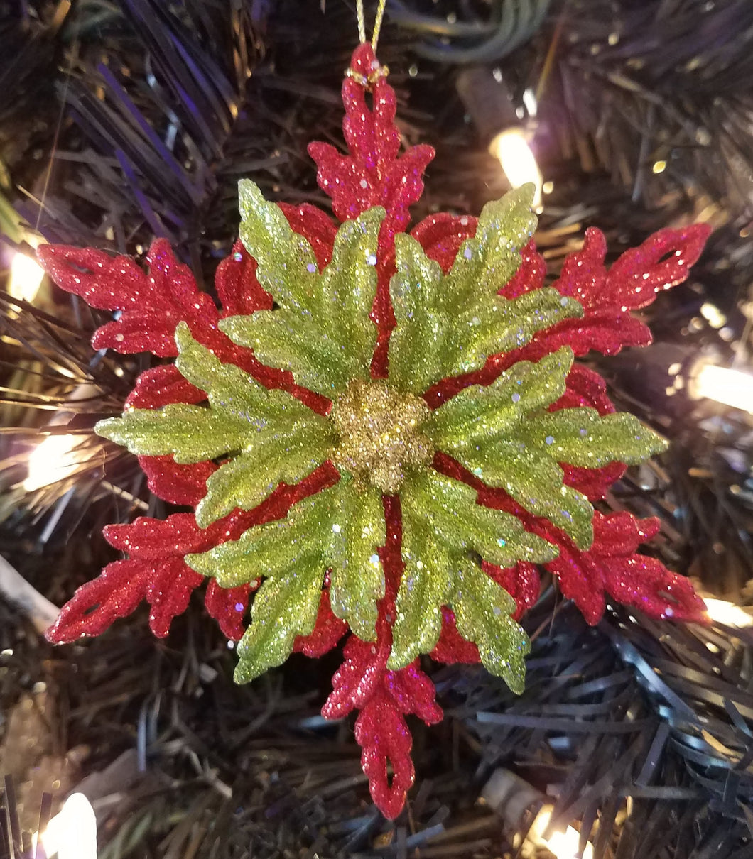 Acrylic red & green flower ornament 5