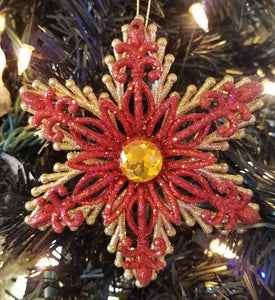Acrylic red & gold star ornament 5"