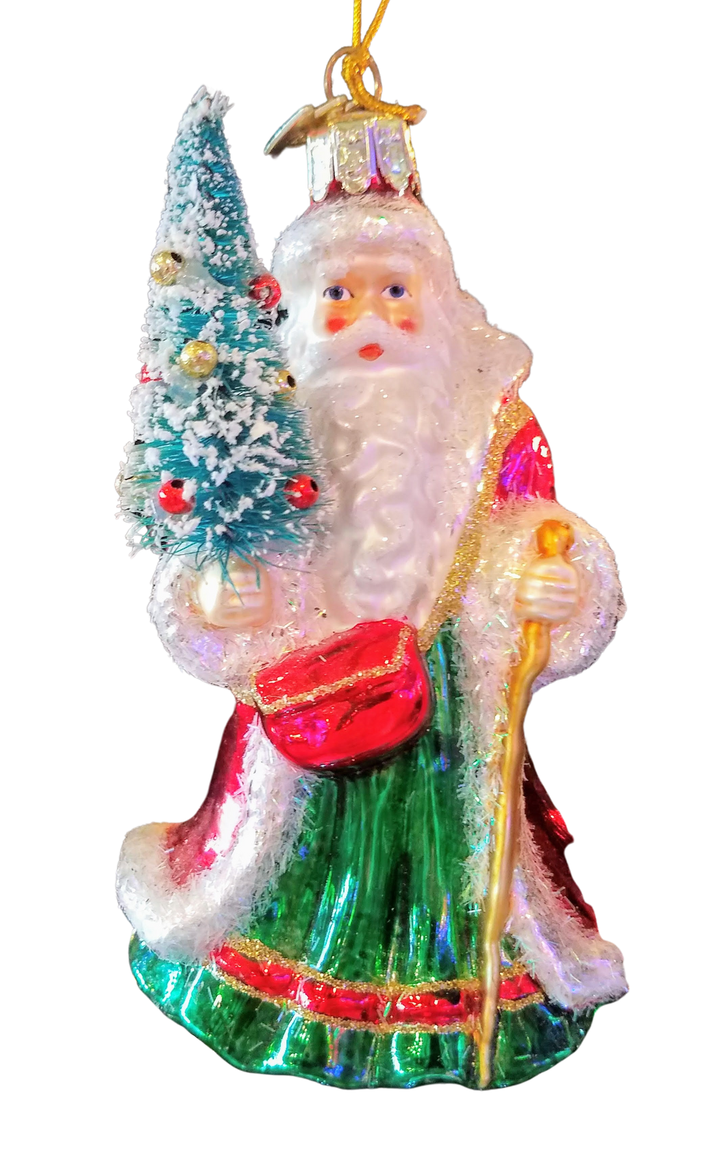 Glass noble gems Santa ornament with tree 5.5