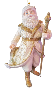 Gold/white Santa with gold sceptor ornament 5"