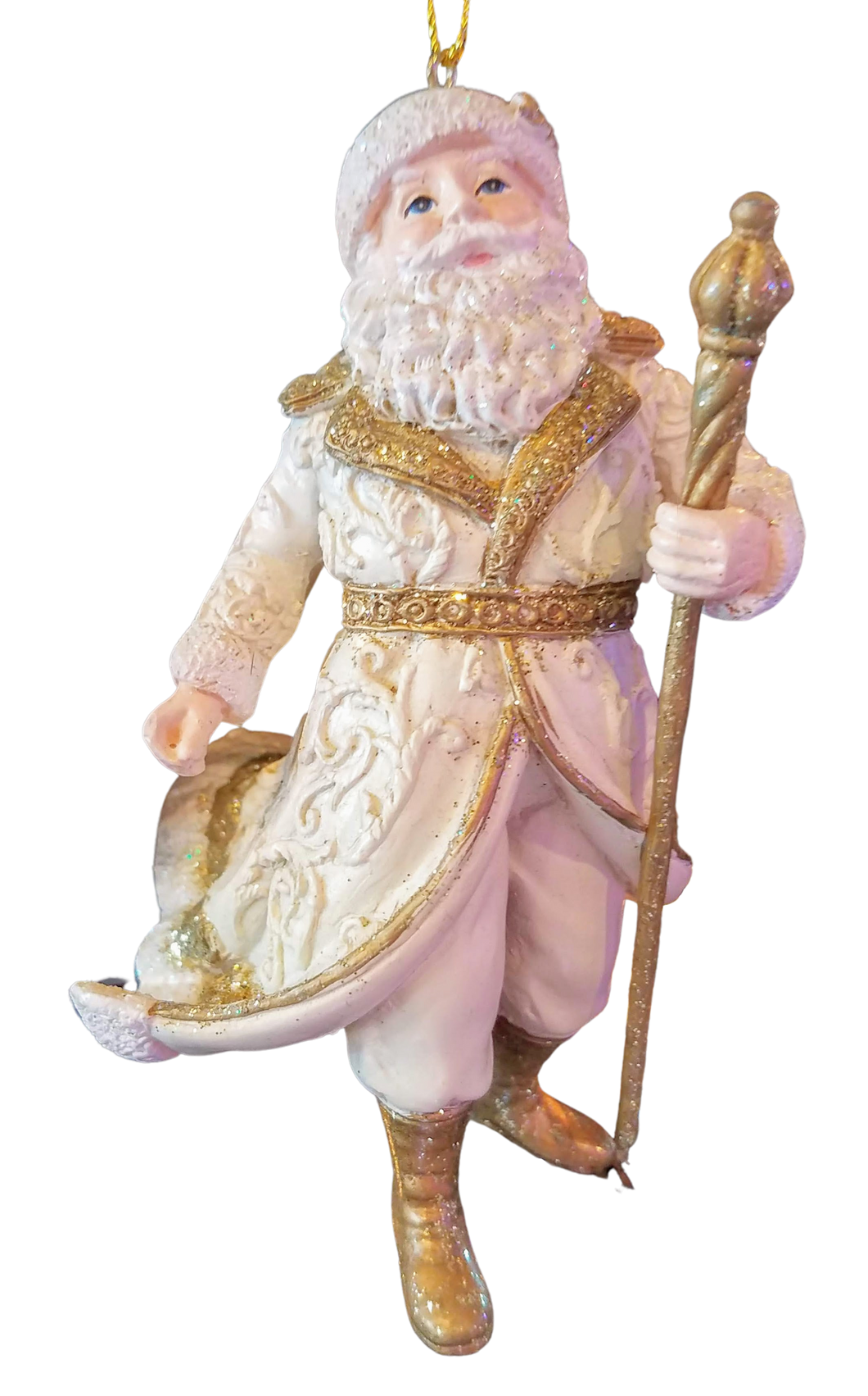 Gold/white Santa with gold sceptor ornament 5