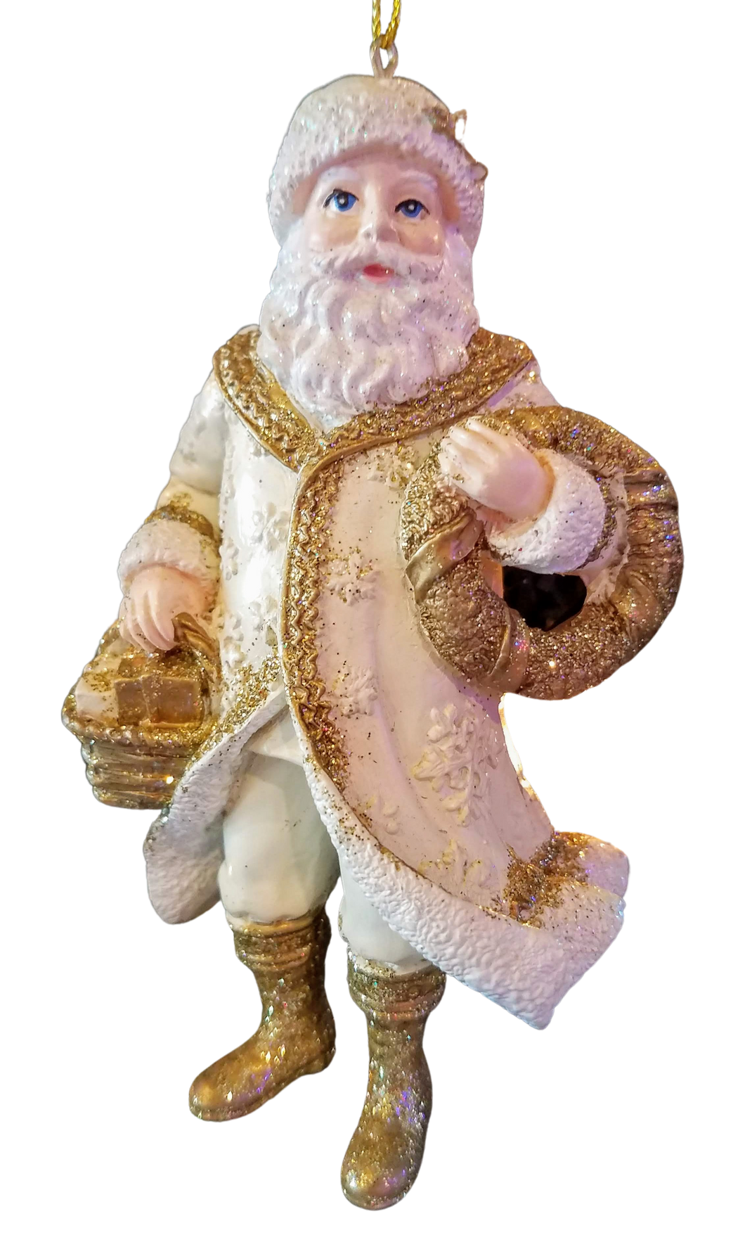 Gold/white Santa with gold wreath/basket resin 5