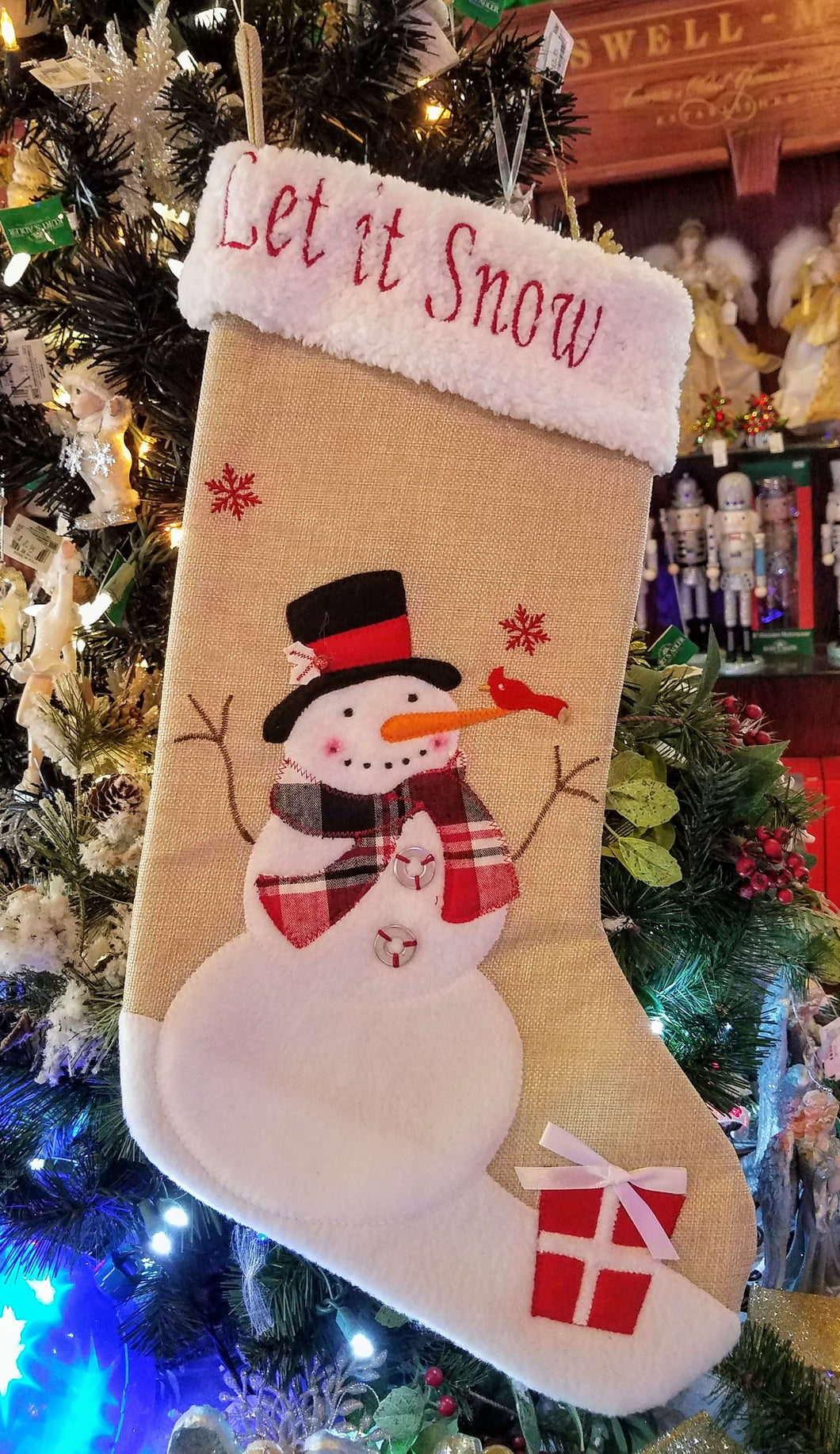 Burlap stocking with snowman Let it Snow Let it Snow 19
