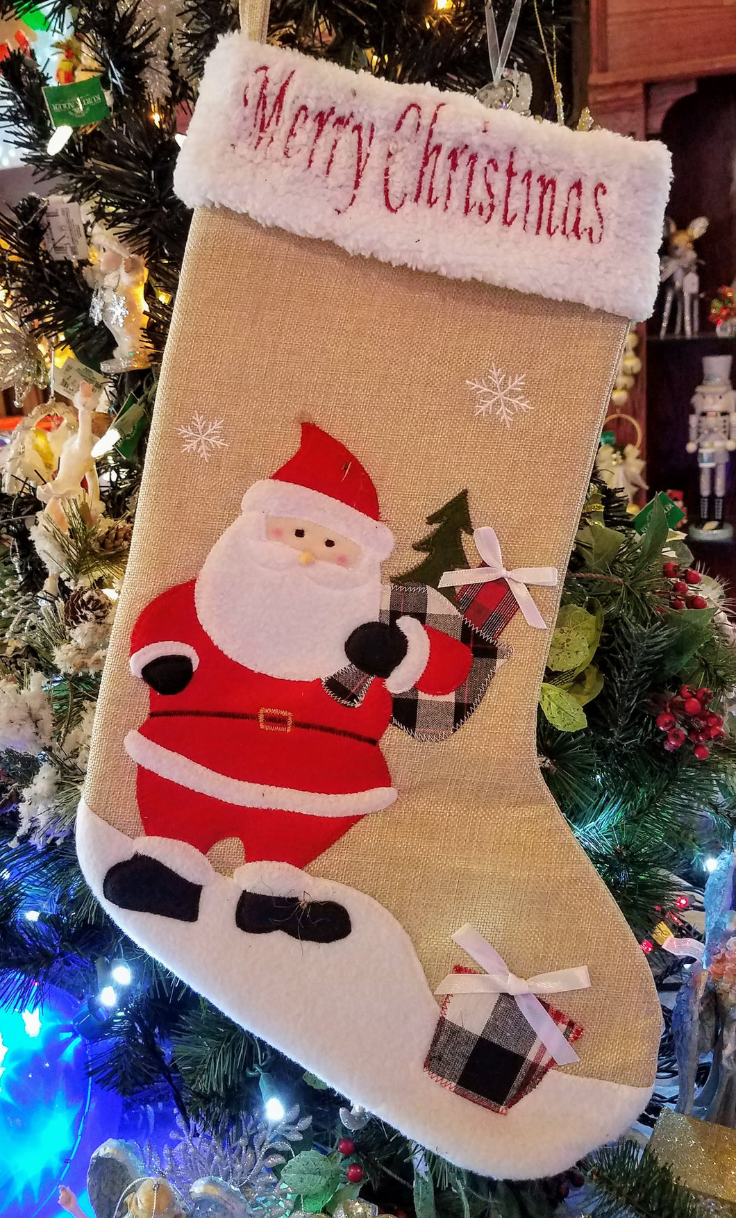 Burlap stocking with Santa Merry Christmas 19