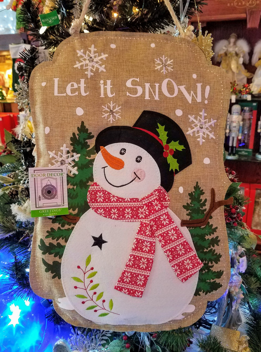 Let it snow burlap wall decor w snowman/trees lights up 19