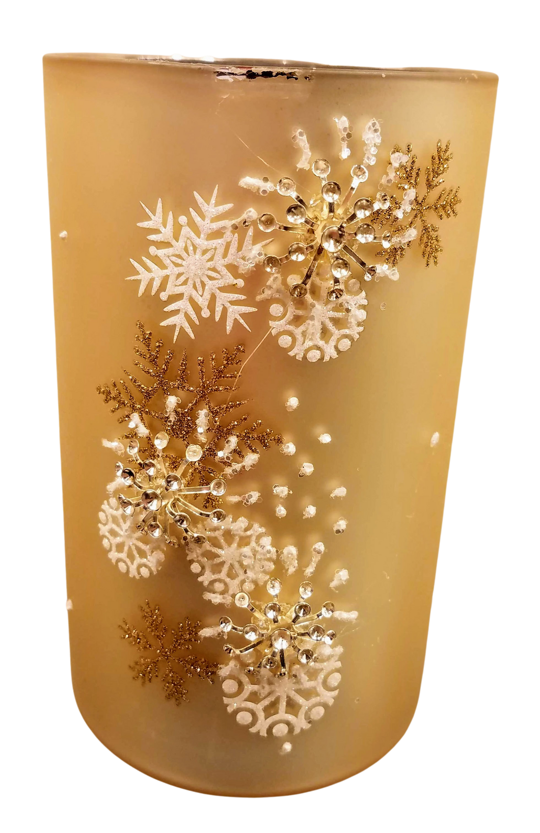 Glass gold candle holder with snowflakes 6