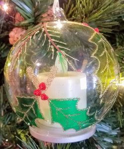 Luxury Lite Led ornament with holly & timer 4"x4"