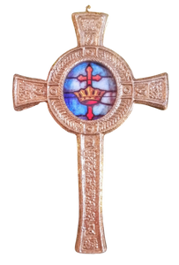 Gold cross ornament with crown & red cross-resin 4.5"x3"