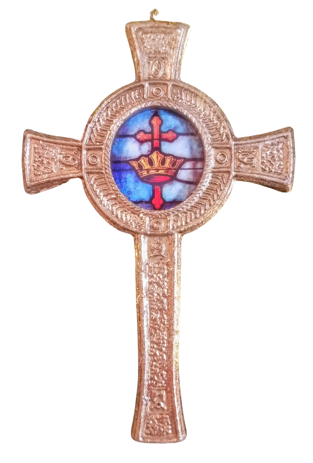 Gold cross ornament with crown & red cross-resin 4.5