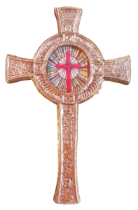 Gold cross ornament with red cross - resin 4.5"x2.5"