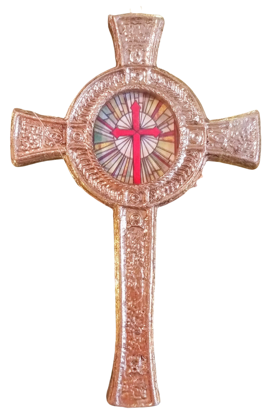 Gold cross ornament with red cross - resin 4.5