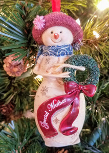 Snowman w wreath special mother ornament resin 5"