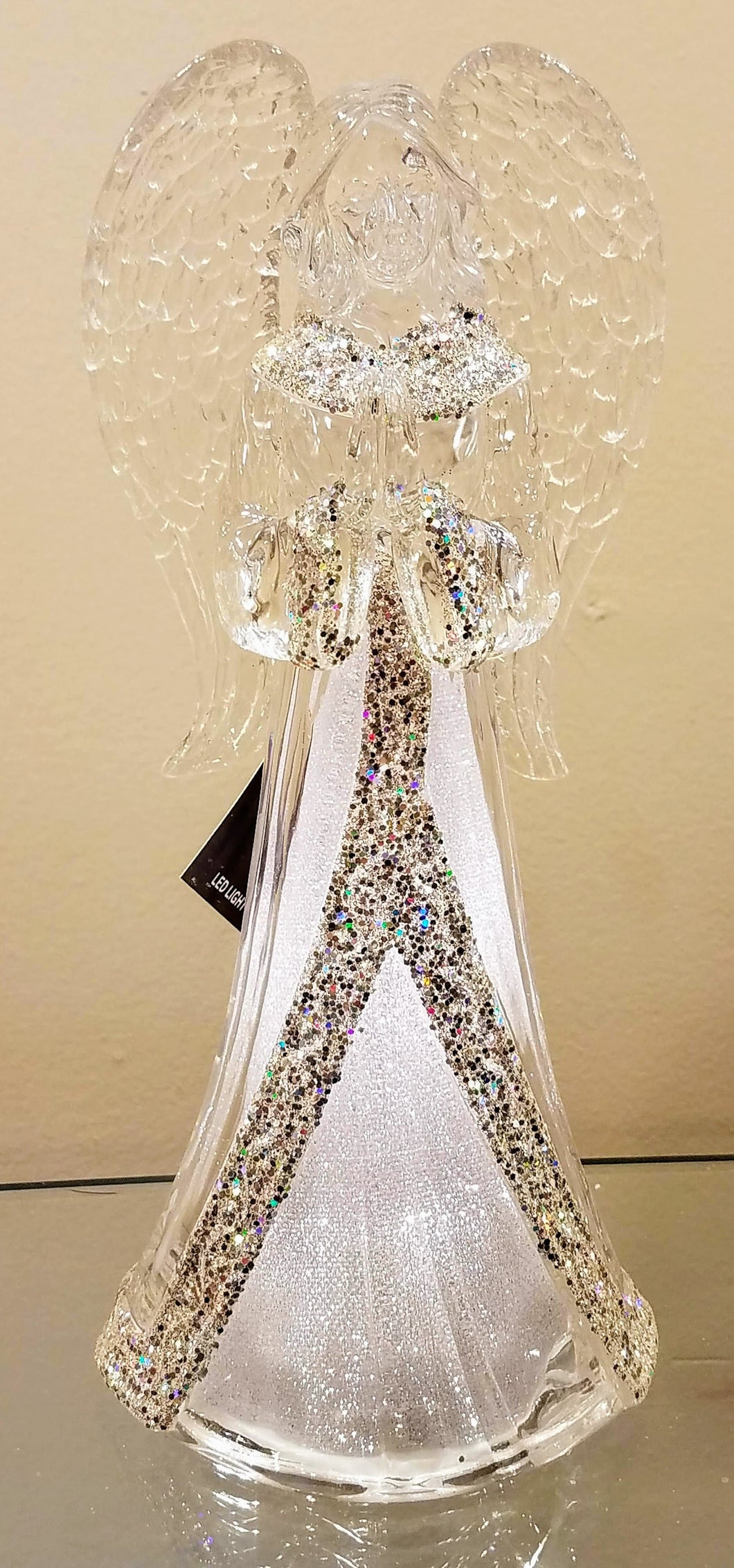 Acrylic silver angel figurine with glitter & lights up 9