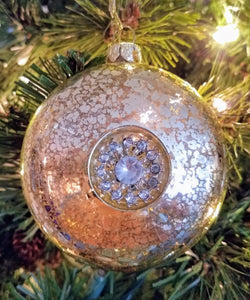 Glass gold ornament with silver gem 3"