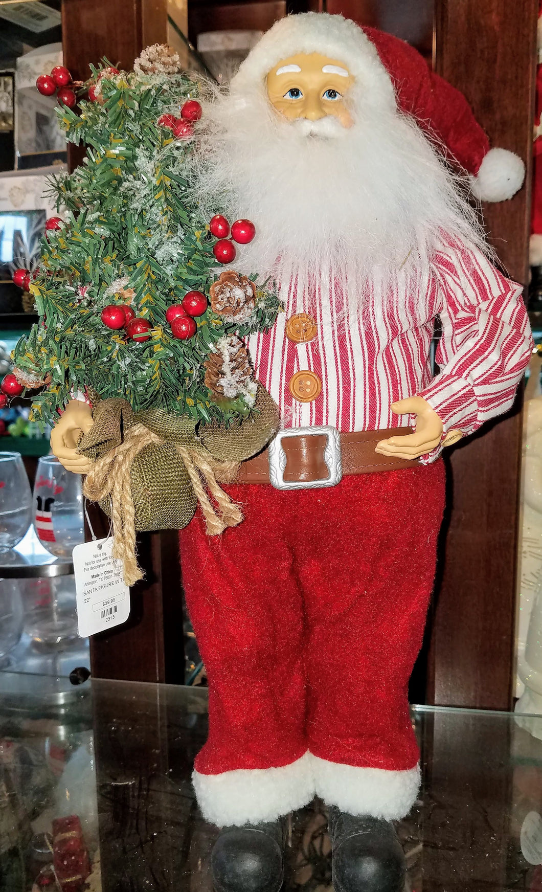 Santa figure with tree & red & white 22