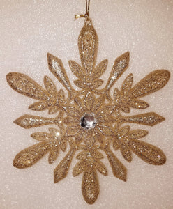 Acrylic Gold Snowflake Ornament with Glitter 5"