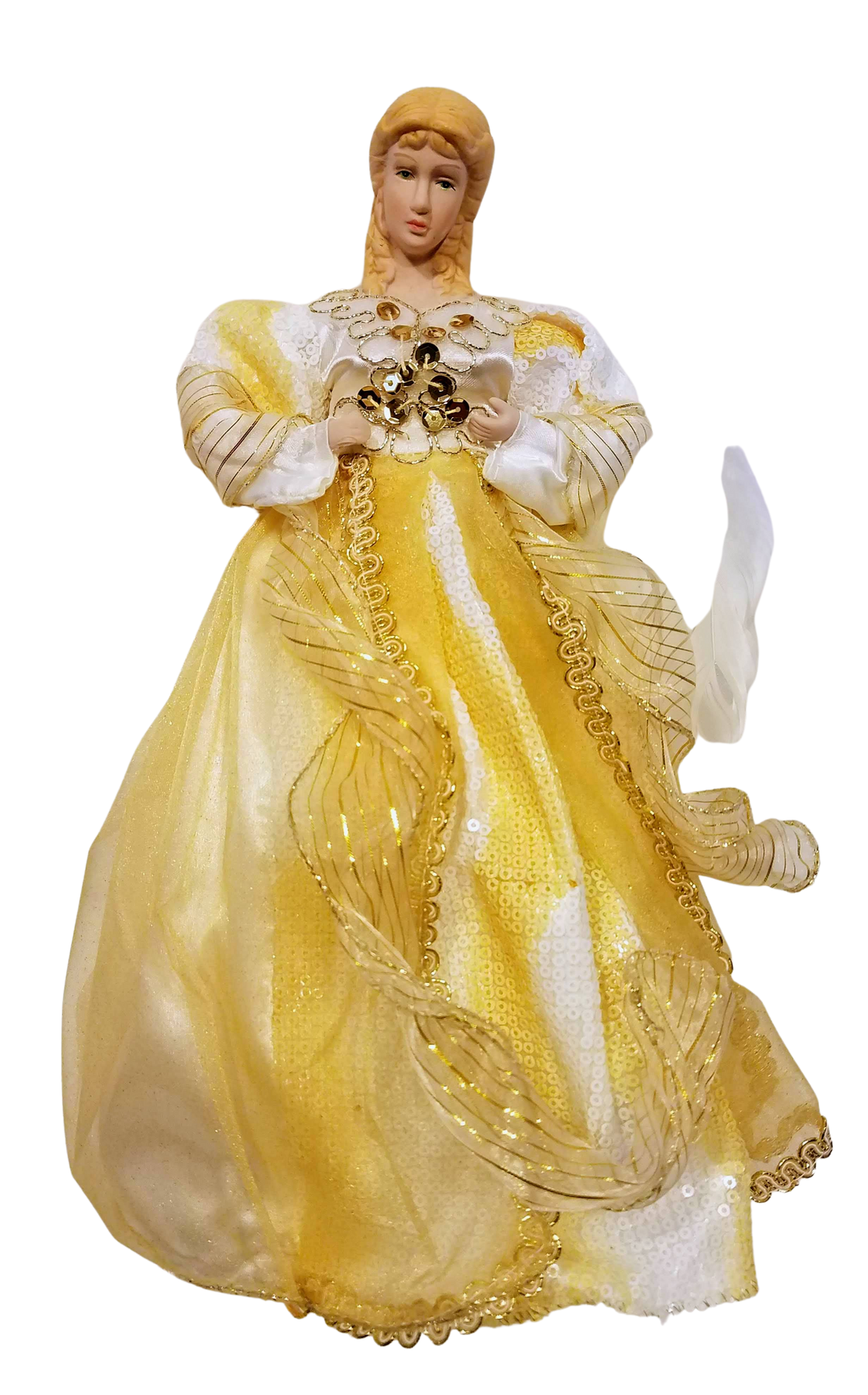 Gold/White Angel Tree Topper with Gold sequins & Glitter 12