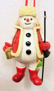 Snowman with Fishing Pole/Red Jacket/Hat/Boots 3.5"