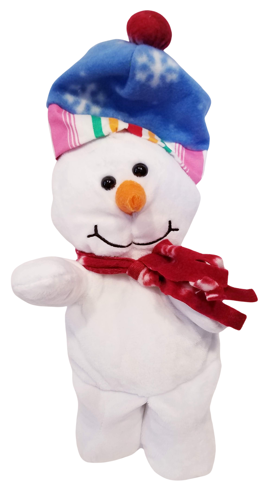 Plush snowman with blue hat/red scarf with snowflakes 12