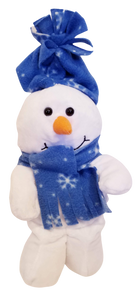 Plush snowman with blue hat/blue scarf with snowflakes 12"