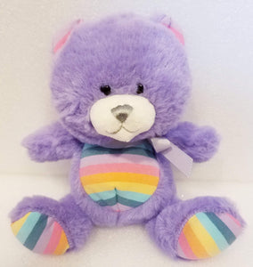 Plush Purple Rainbow Bear with Purple Ribbon 8"