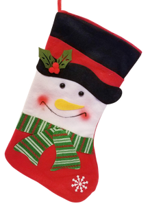 Felt Snowman Stocking with Black Hat/Green & Red Scarf 15"