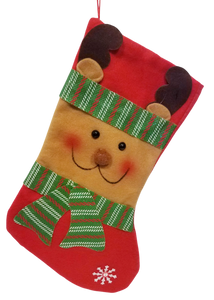 Red Felt Reindeer Stocking with Red/Green Scarf 15"