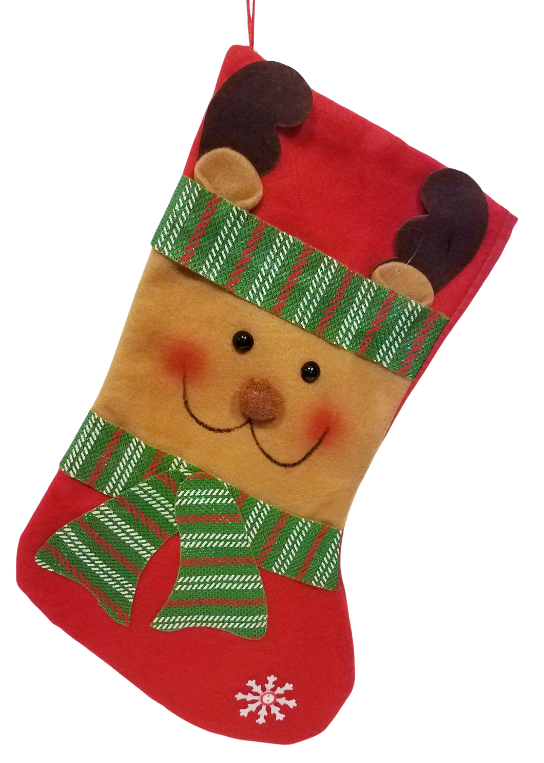 Red Felt Reindeer Stocking with Red/Green Scarf 15