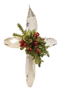 Mistletoe Classic Crystal Cross with Red Berries and Greenery Ornament