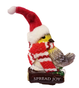 Cozy Bird with Red Scarf and Santa Hat Ornament 3"-Spread Joy