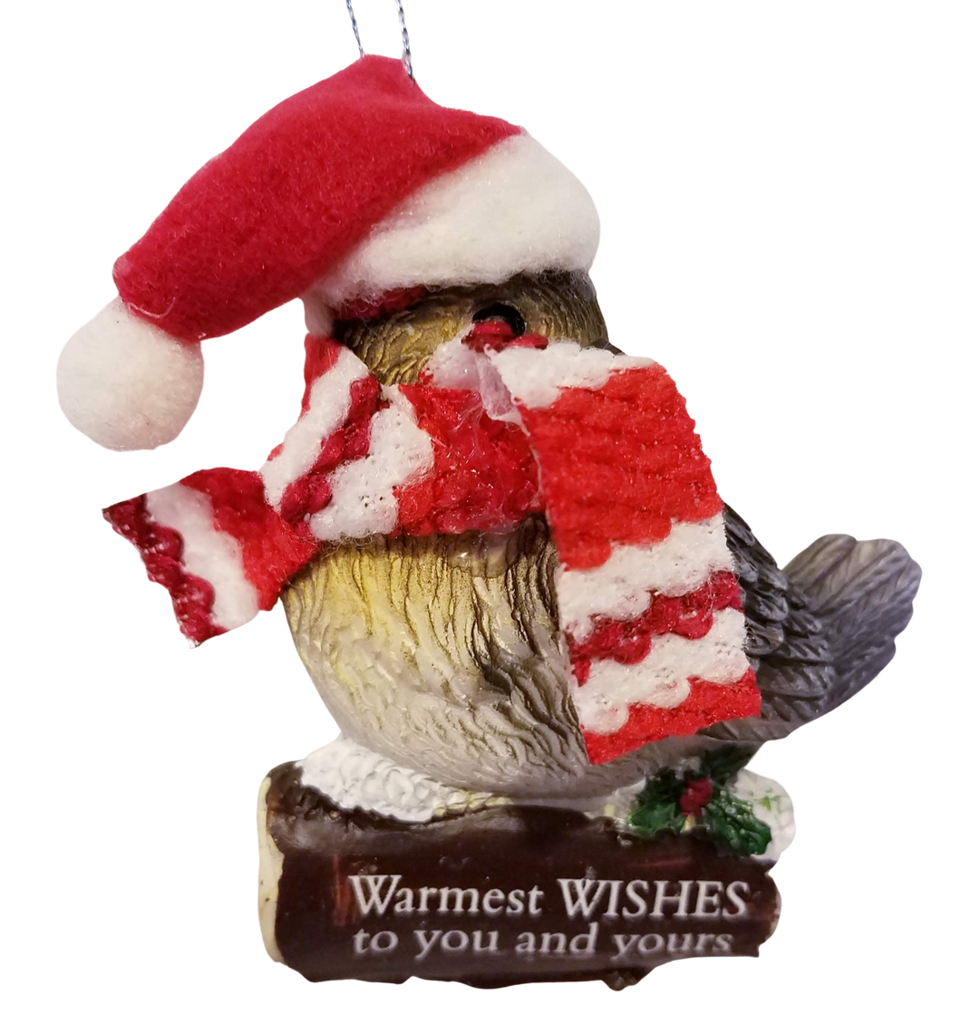 Cozy Bird with Red Scarf and Santa Hat Ornament 3