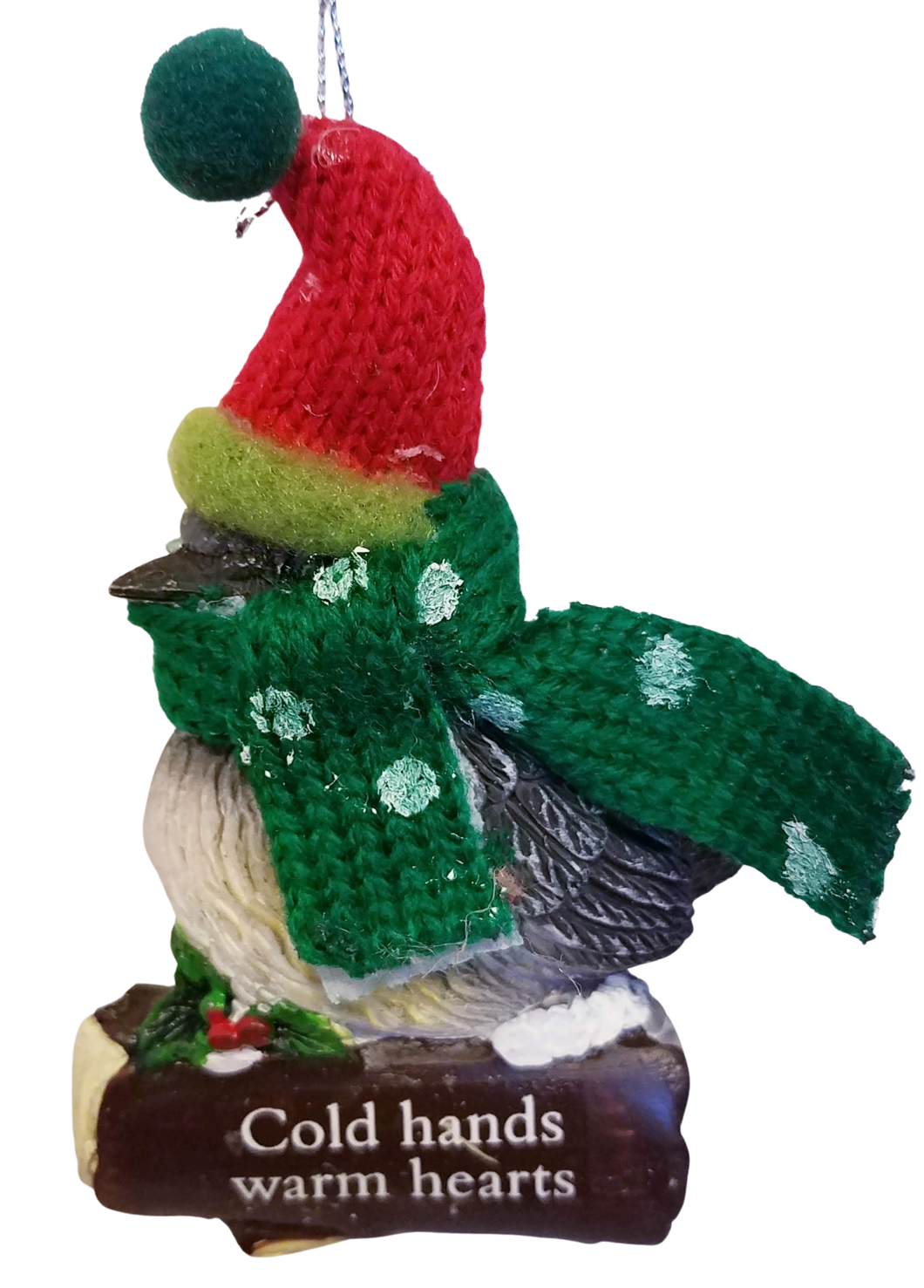 Cozy Bird with Green Scarf and Santa Hat Ornament 3