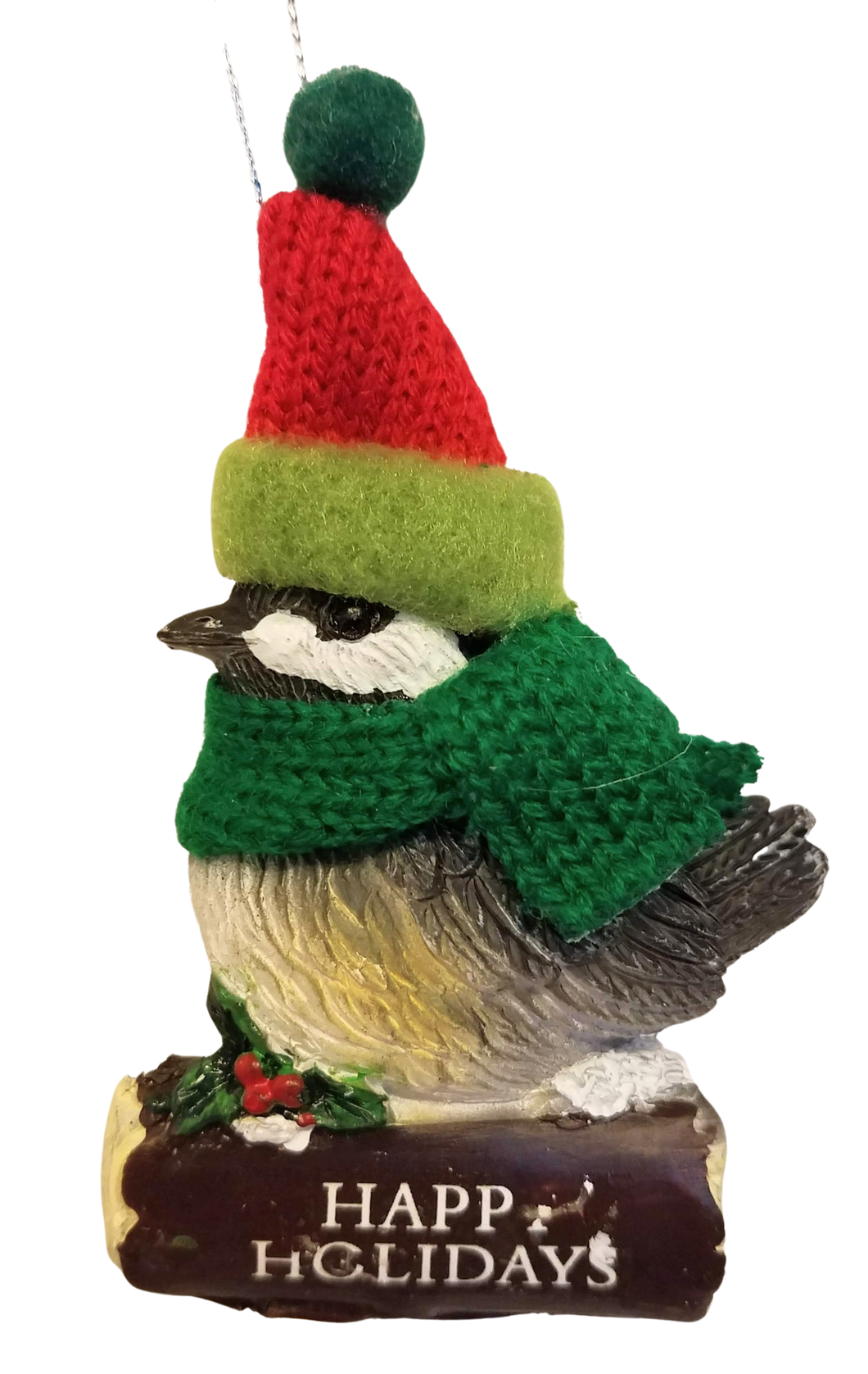 Cozy Bird with Green Scarf and Santa Hat Ornament 3