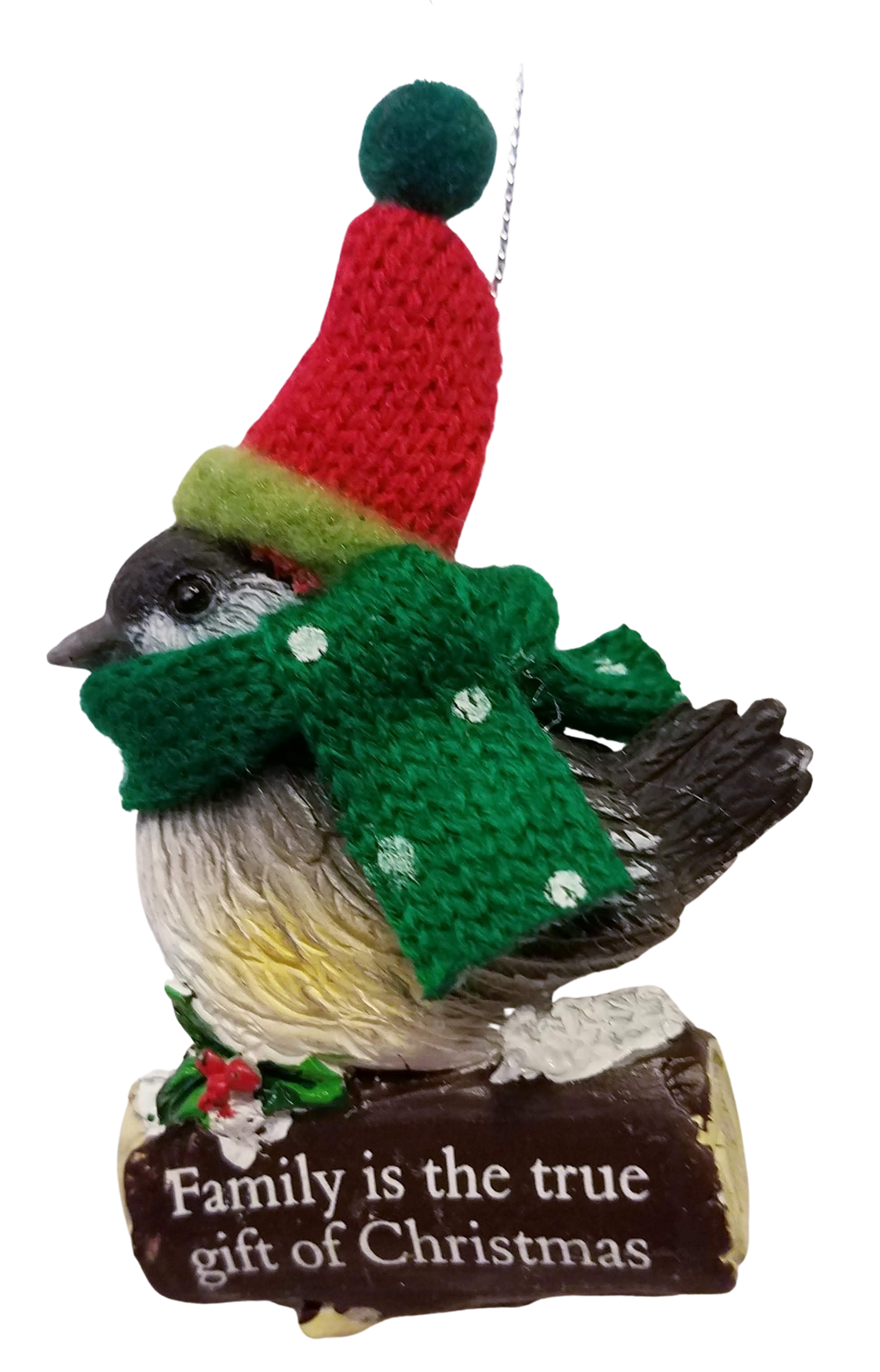 Cozy Bird with Green Scarf and Santa Hat Ornament 3