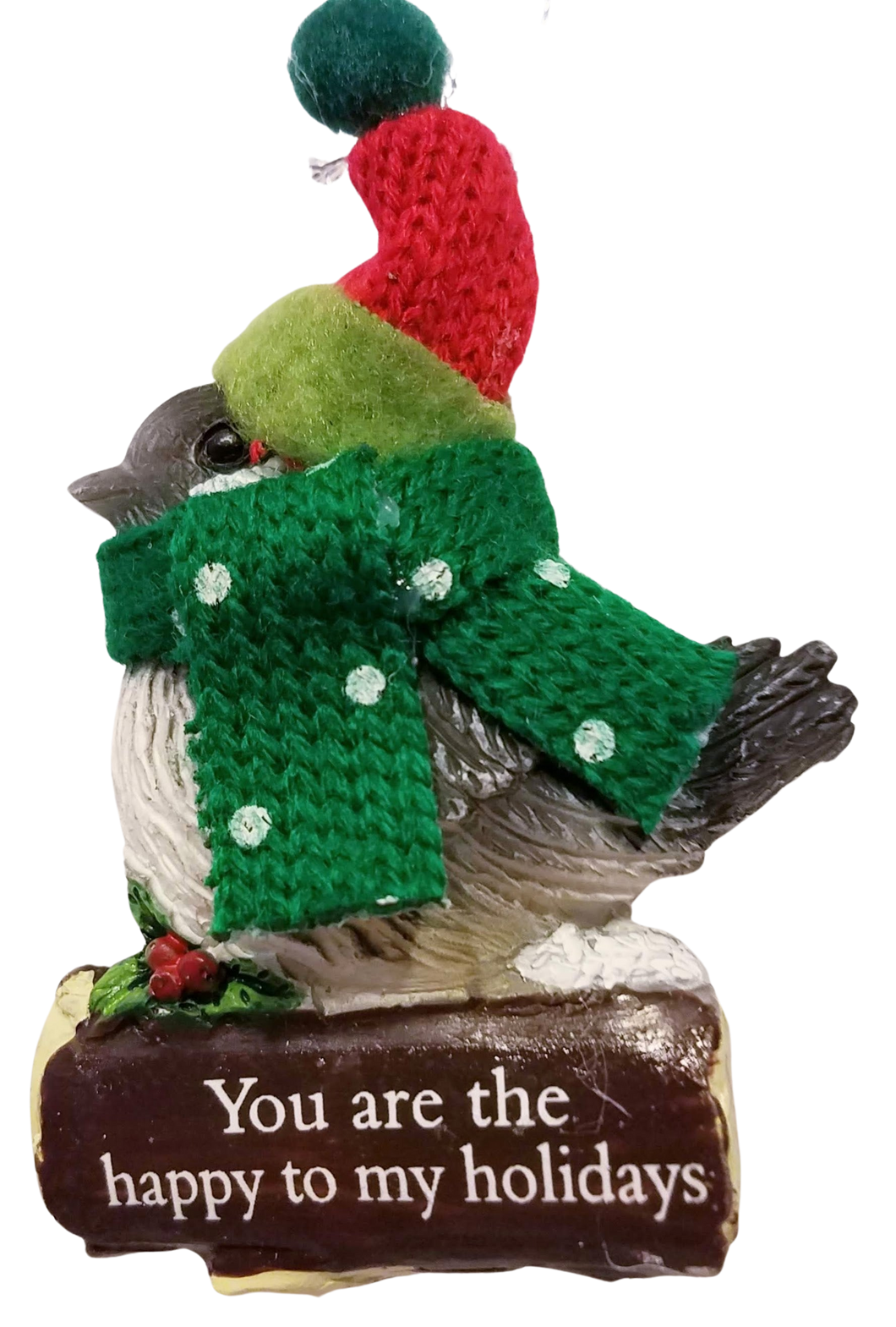 Cozy Bird with Green Scarf and Santa Hat Ornament 3