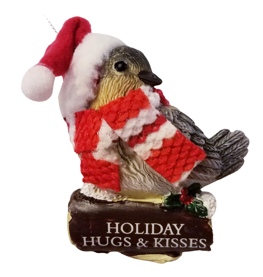 Cozy Bird with Red Scarf and Santa Hat Ornament 3