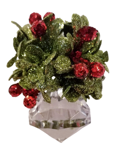 Acrylic Crystal Ornament with Greenery & Red Berries 2.5 "