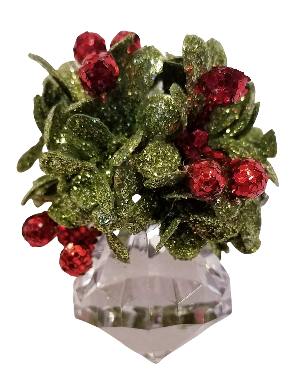 Acrylic Crystal Ornament with Greenery & Red Berries 2.5 