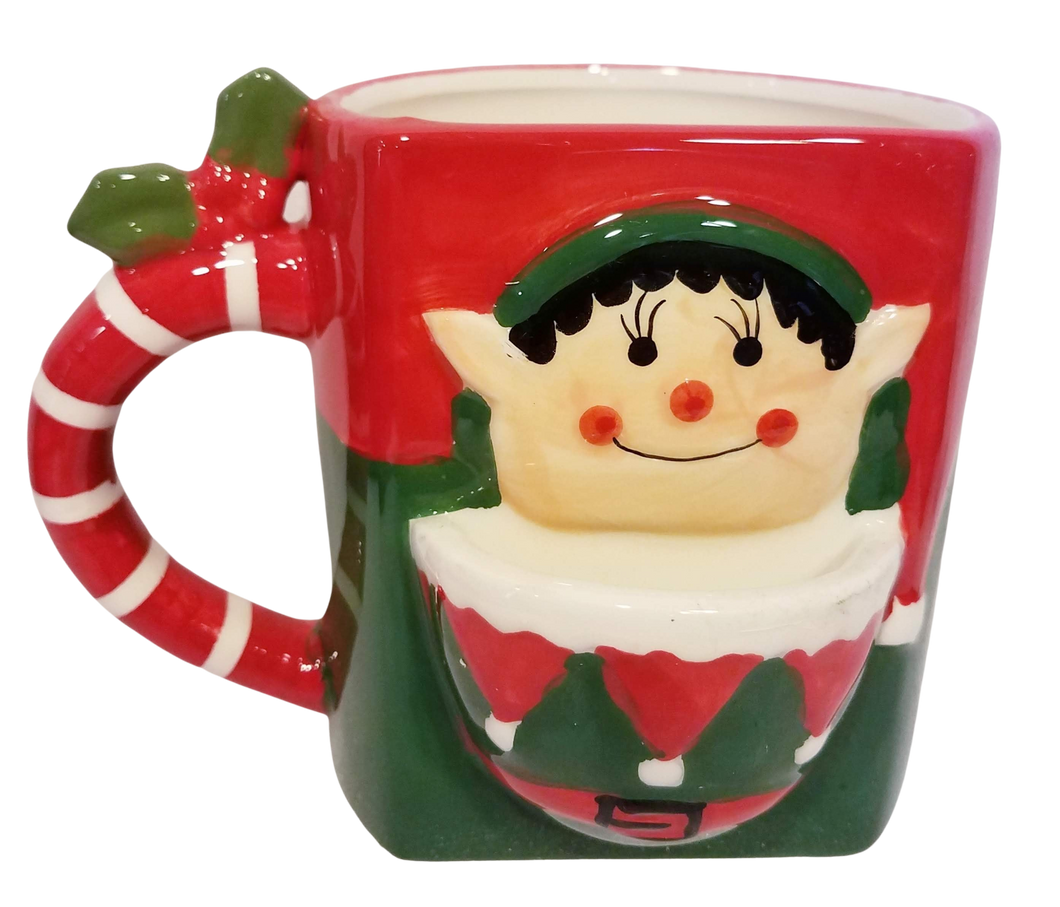 Ceramic Elf Mug Red/Green with Cookie Holder 4