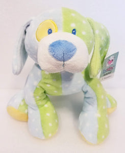 Plush Baby Dog Rattle Green/Blue 10"