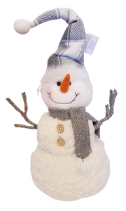 Plush White Snowman with Tall Grey Hat & Grey Scarf 18"