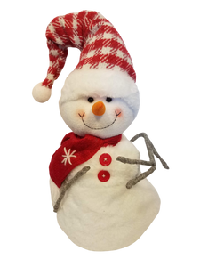 Plush Snowman with Red Scarf and Plaid Hat 24"