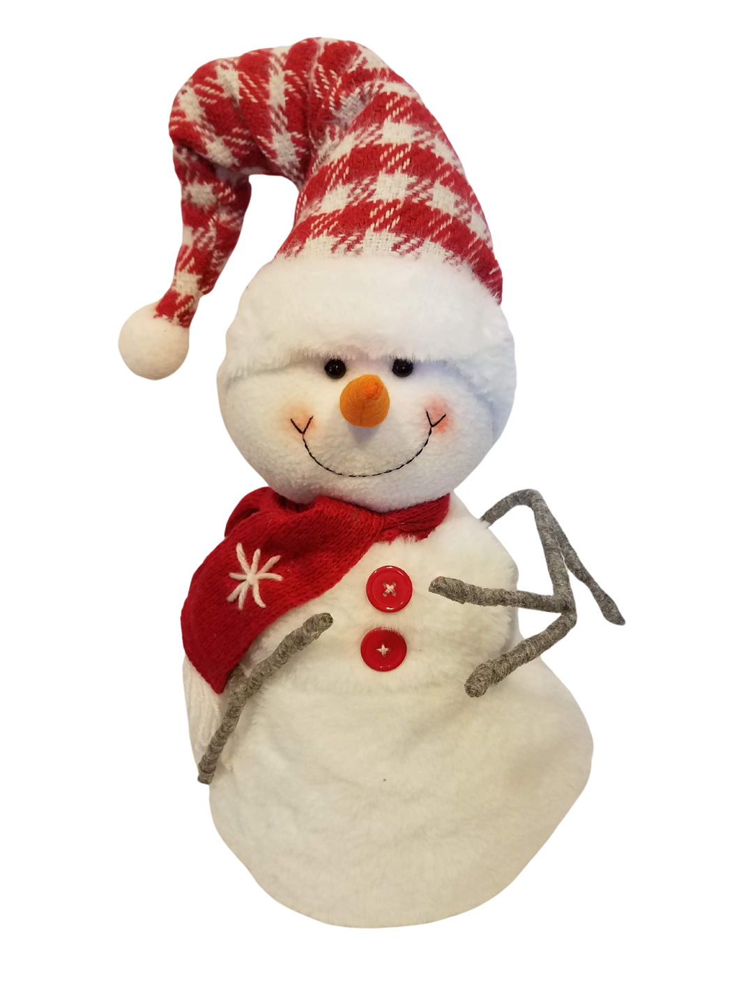Plush Snowman with Red Scarf and Plaid Hat 24